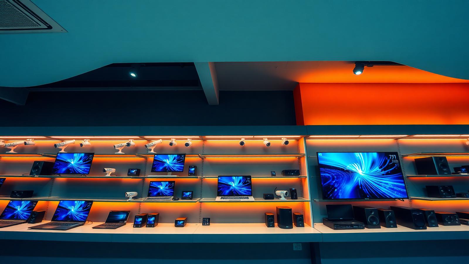 Computer Bazar Kasganj electronics showroom with laptops, CCTV and LED TVs on display